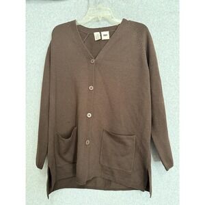 Vintage DKNY Cardigan Sweater‎ Womens Small Brown 100% Wool Pockets Hong Kong